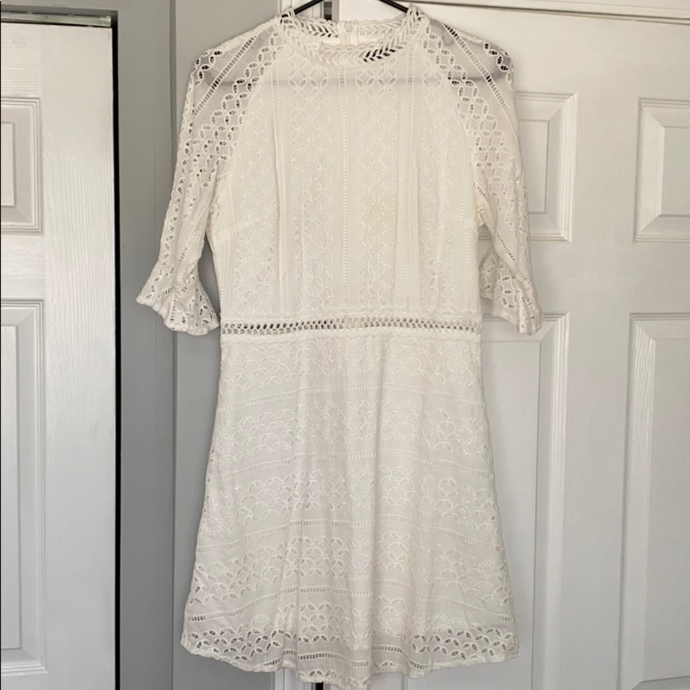 High Neck White Lace Dress